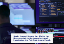 联邦司法部对美联储主席鲍威尔展开刑事调查后,股市下跌