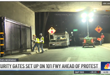 防止抗议者进入高速公路 洛市中心101号公路匝道安装金属闸门